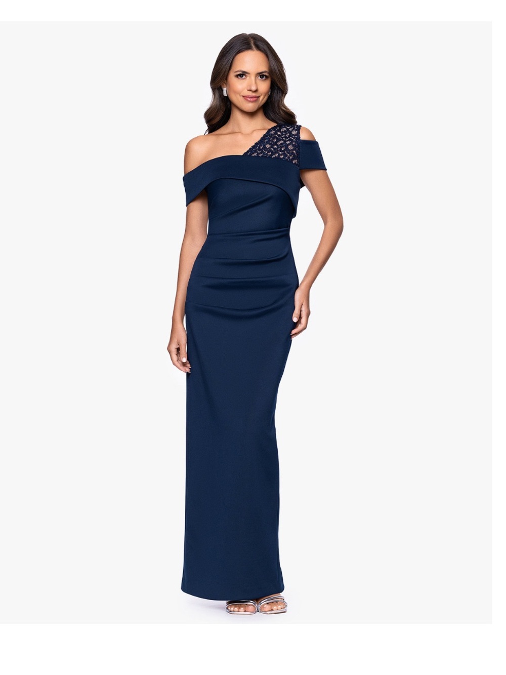 Betsy & Adam SZ 10P Navy Nude Scuba Evening GALA Lace Formal Gown NWT Petite MOB